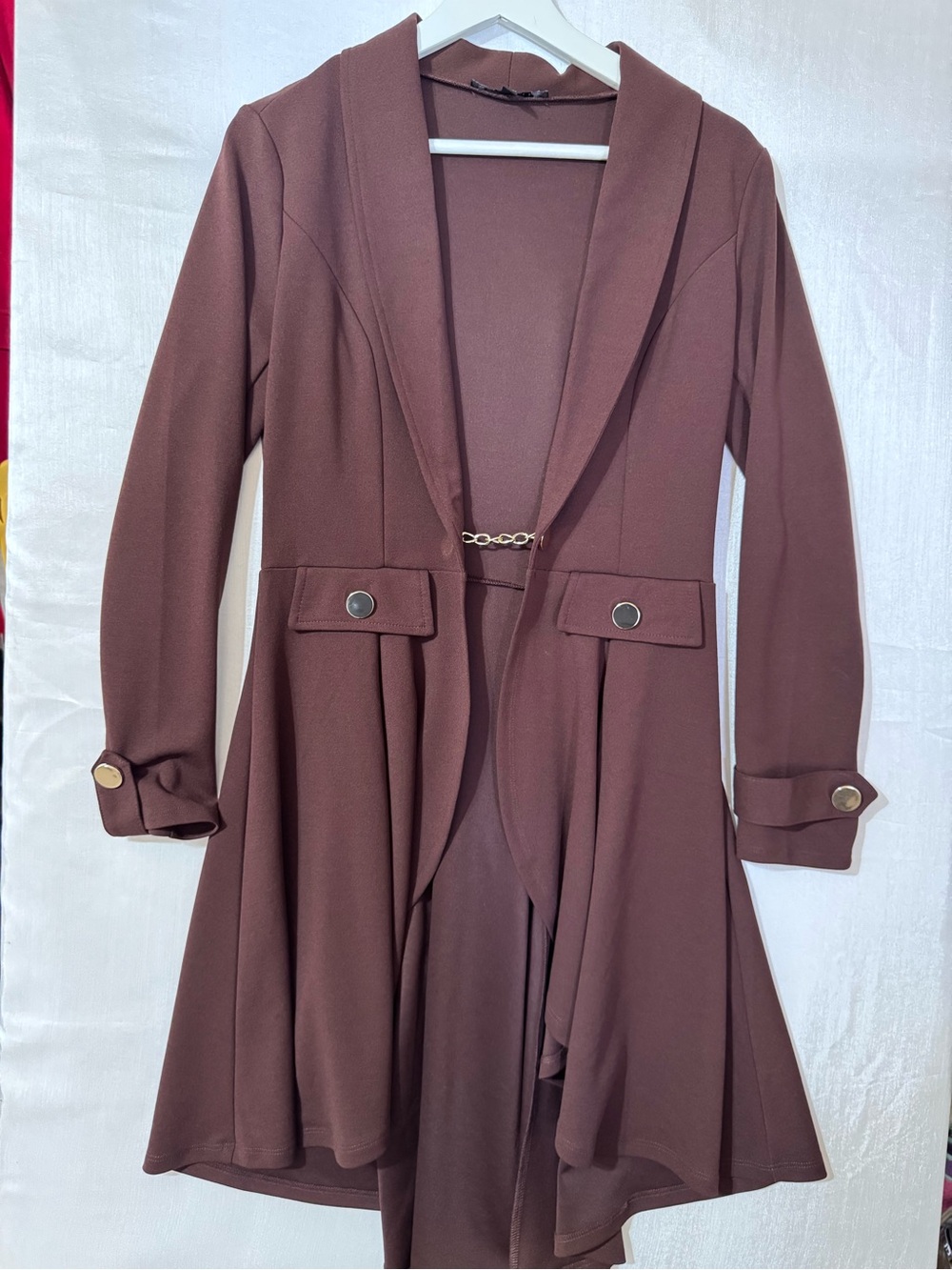 Love Brown Longline Blazer Jacket with Gold Accent